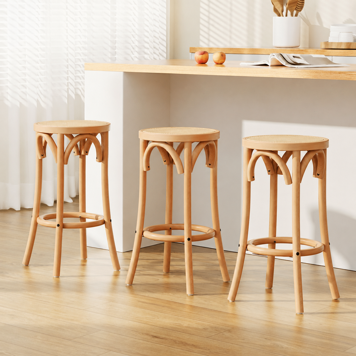 TWSC Bar Stools Set of 3 Kitchen Wooden Bar Stool Dining Chair 65cm