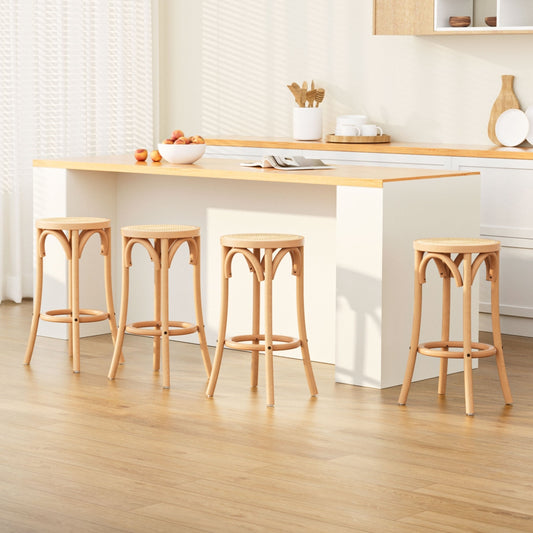 TWSC 4x Bar Stoosl Rattan Seat Wooden