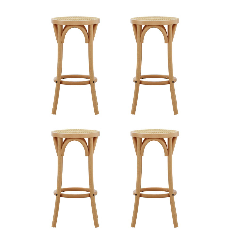 TWSC 4x Bar Stoosl Rattan Seat Wooden