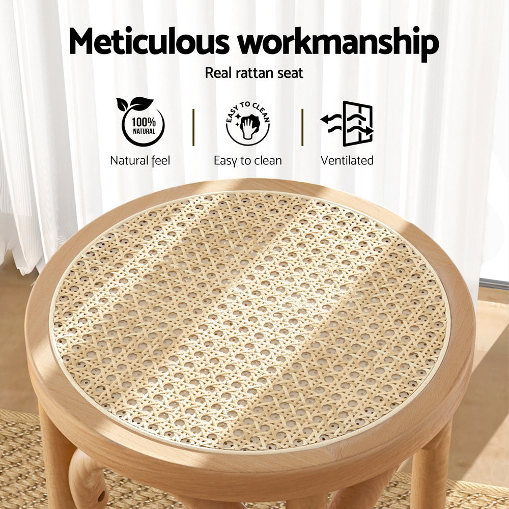 TWSC 4x Bar Stoosl Rattan Seat Wooden