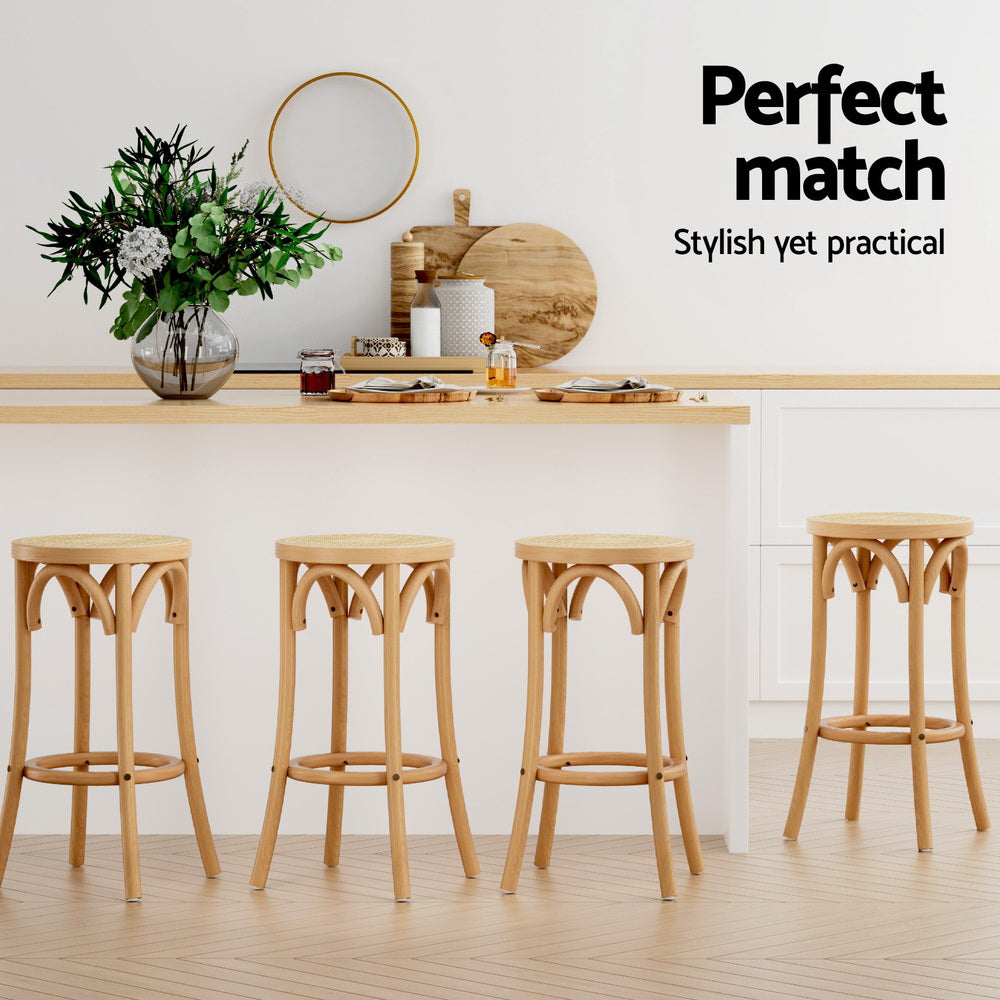 TWSC 4x Bar Stoosl Rattan Seat Wooden