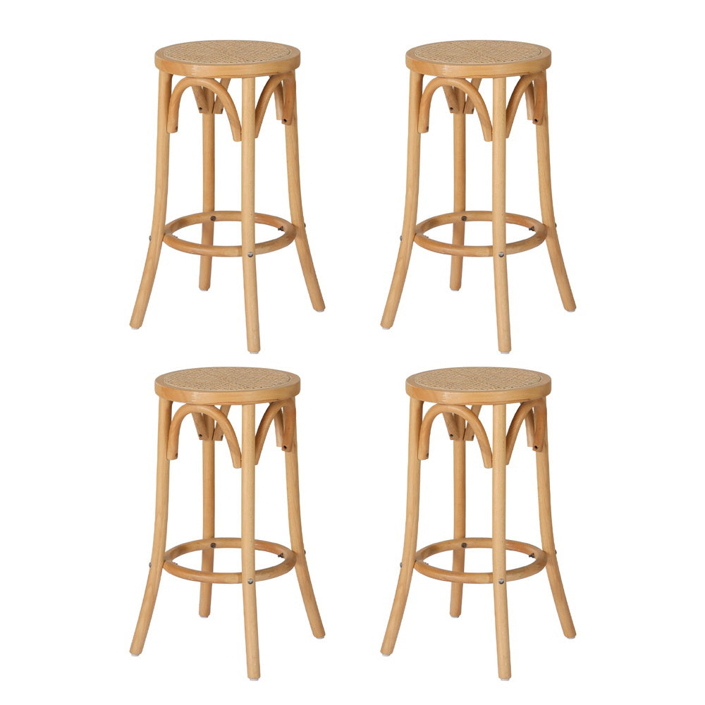 TWSC 4x Bar Stoosl Rattan Seat Wooden