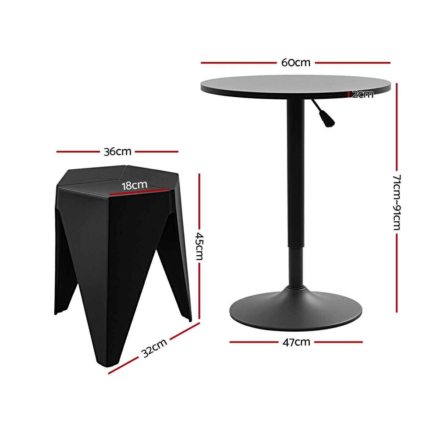 TWSC Bar Stools and Table Set 3PCS Dining Desk Kitchen Chairs Cafe Pub Black