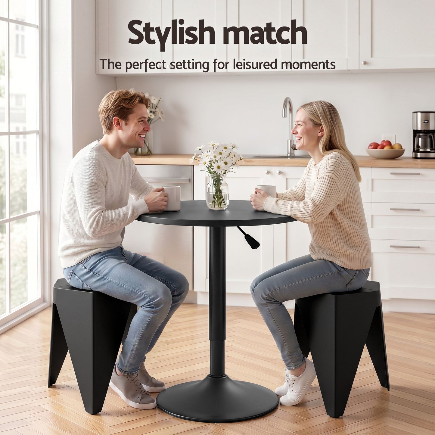 TWSC Bar Stools and Table Set 3PCS Dining Desk Kitchen Chairs Cafe Pub Black