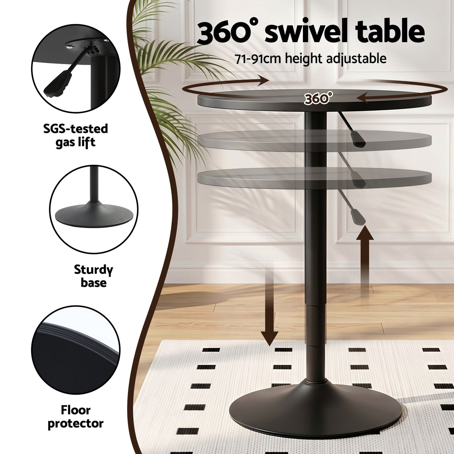 TWSC Bar Stools and Table Set 3PCS Dining Desk Kitchen Chairs Cafe Pub Black