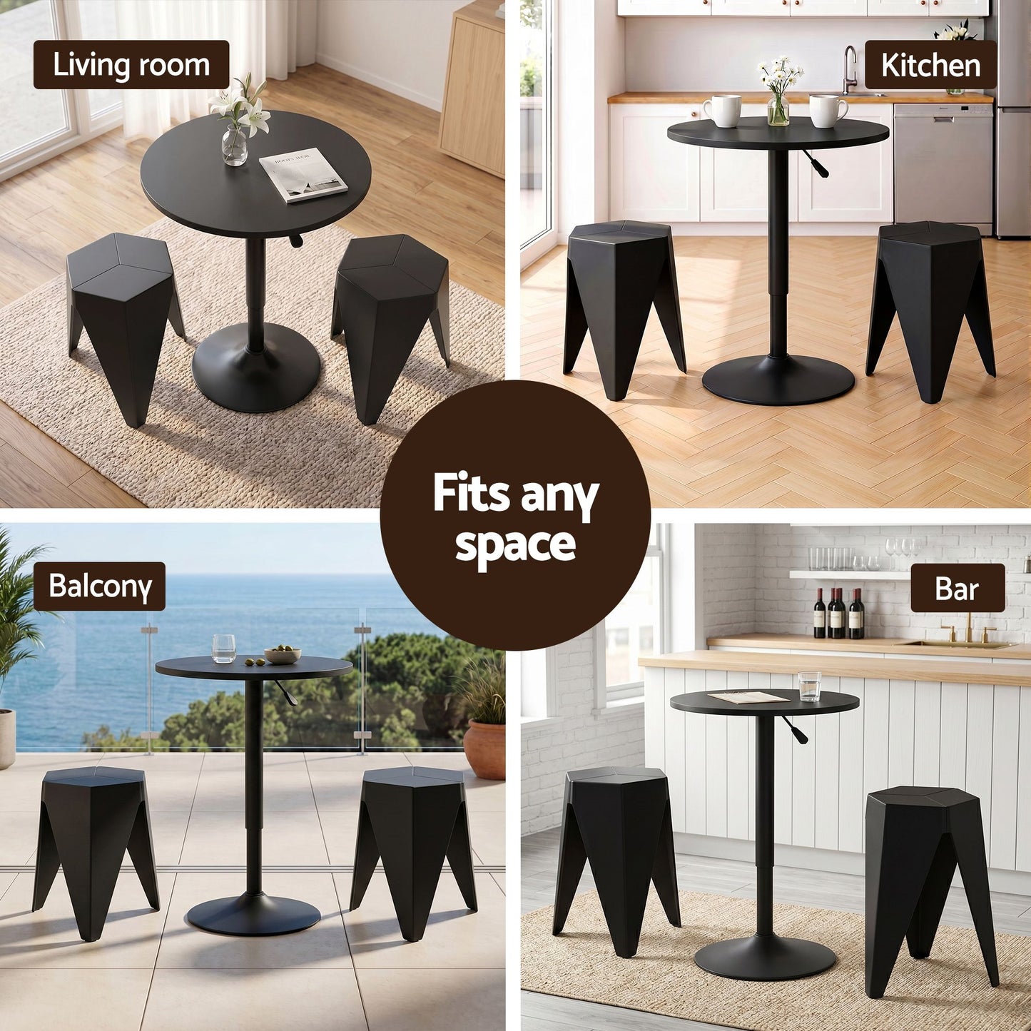 TWSC Bar Stools and Table Set 3PCS Dining Desk Kitchen Chairs Cafe Pub Black