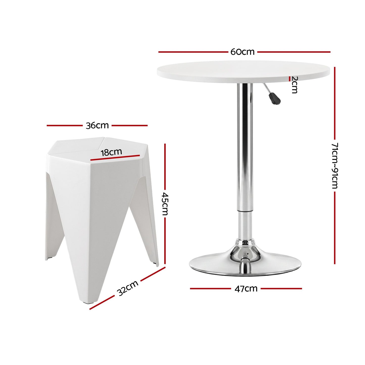 TWSC Bar Stools and Table Set 3PCS Dining Desk Kitchen Chairs Cafe Pub White