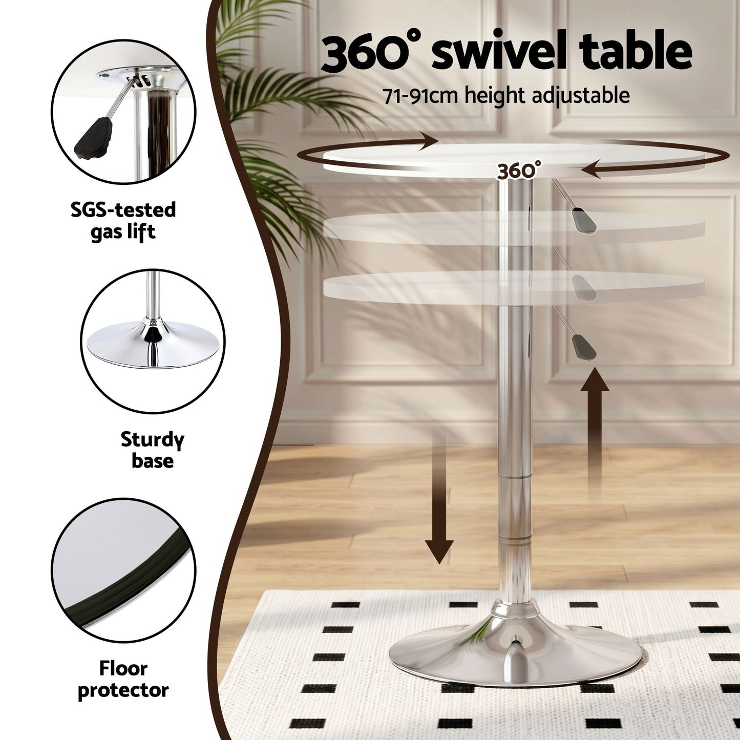TWSC Bar Stools and Table Set 3PCS Dining Desk Kitchen Chairs Cafe Pub White