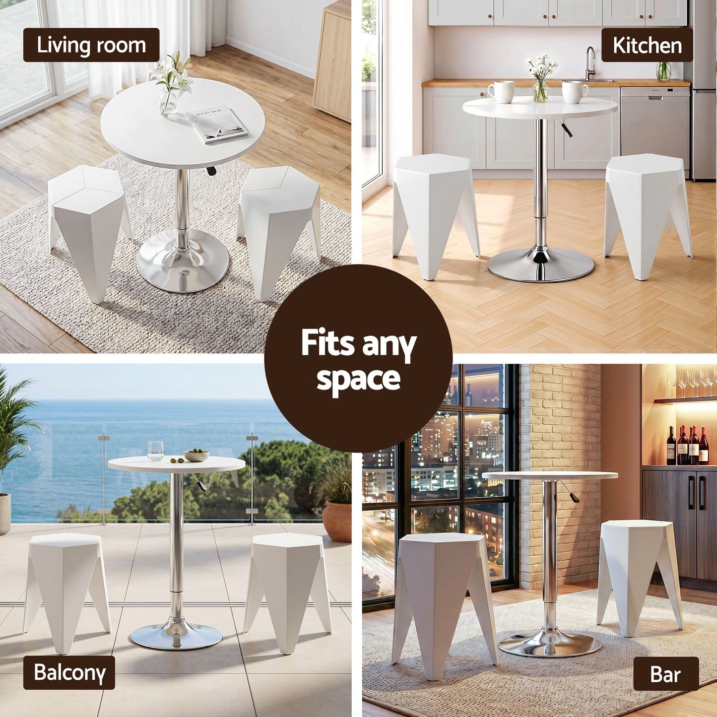 TWSC Bar Stools and Table Set 3PCS Dining Desk Kitchen Chairs Cafe Pub White