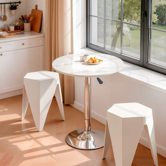 TWSC Bar Stools and Table Set 3PCS Dining Desk Kitchen Chairs Cafe Pub White