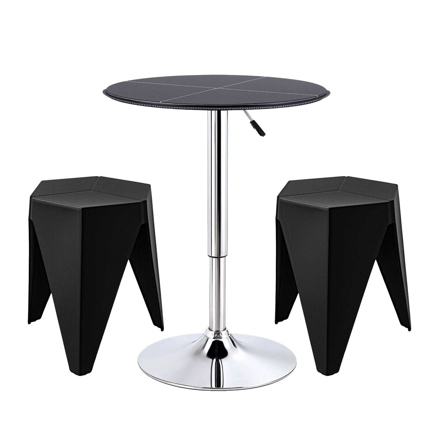 TWSC Bar Stools and Table Set 3PCS Dining Desk Kitchen Chair PVC Leather Black