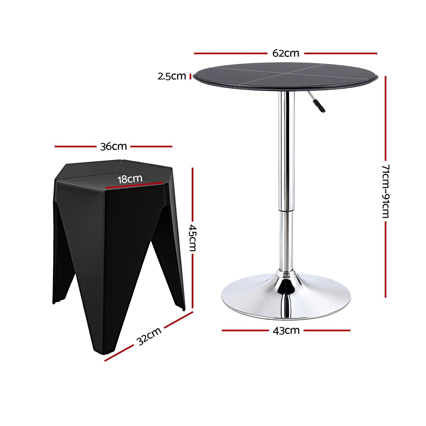 TWSC Bar Stools and Table Set 3PCS Dining Desk Kitchen Chair PVC Leather Black