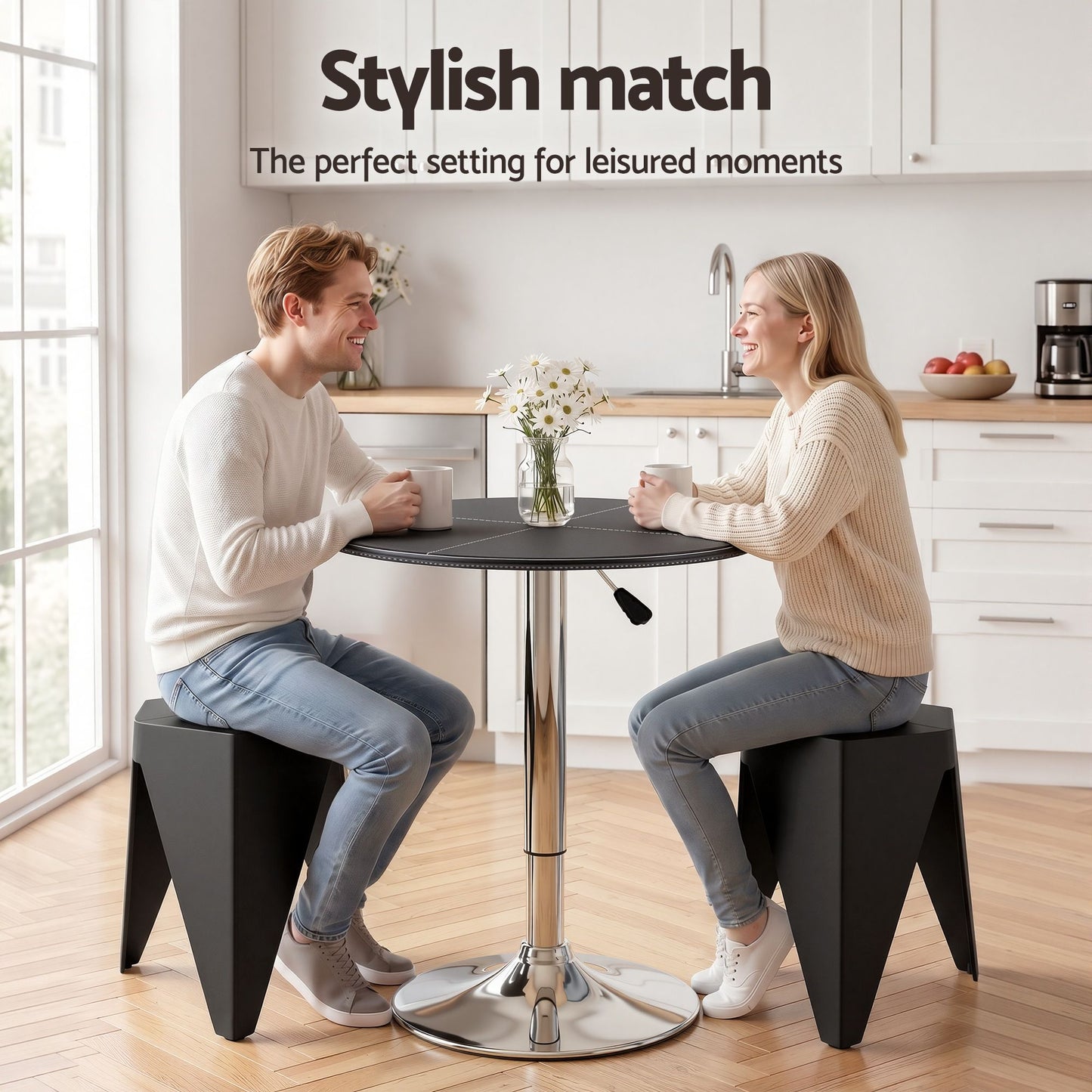 TWSC Bar Stools and Table Set 3PCS Dining Desk Kitchen Chair PVC Leather Black