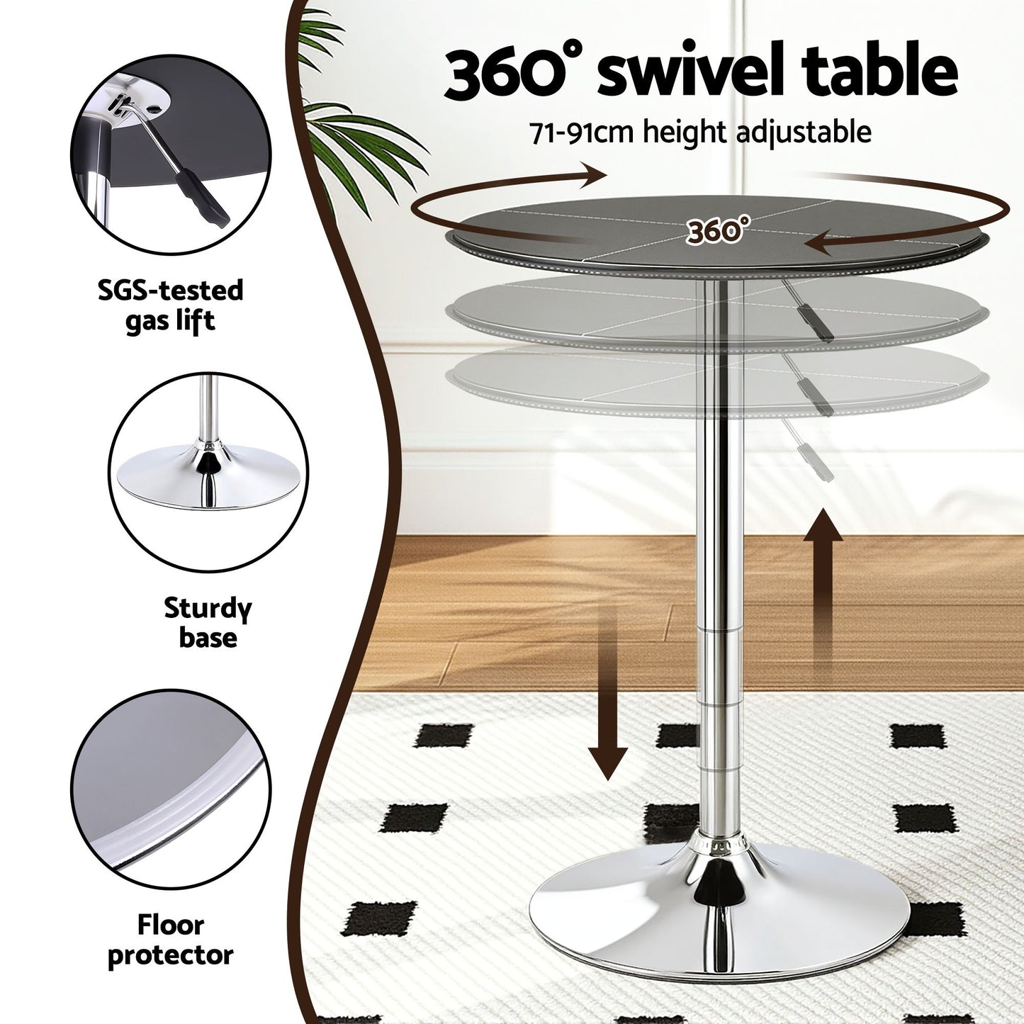 TWSC Bar Stools and Table Set 3PCS Dining Desk Kitchen Chair PVC Leather Black
