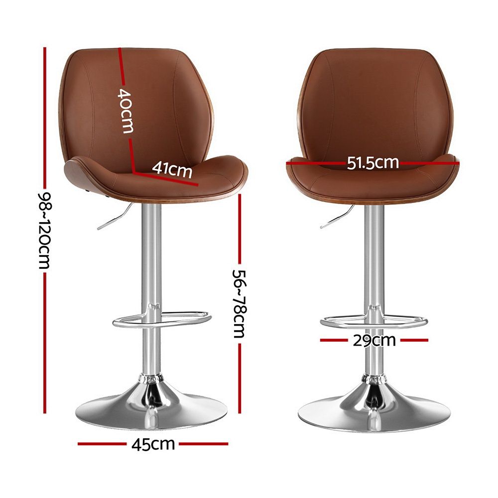 TWSC 3X Bar Stools Bentwood Adjustable Kitchen Counter Chair PU Leather Brown