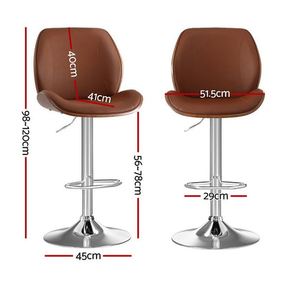 TWSC 3X Bar Stools Bentwood Adjustable Kitchen Counter Chair PU Leather Brown