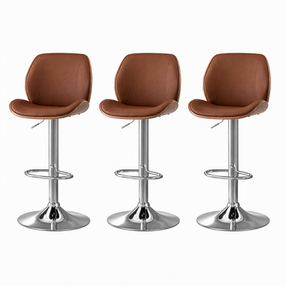 TWSC 3X Bar Stools Bentwood Adjustable Kitchen Counter Chair PU Leather Brown