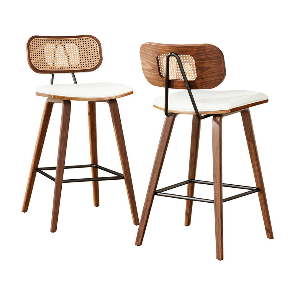 2x TWSC Bar Stools Kitchen Counter Rattan Chairs PU Leather Padding