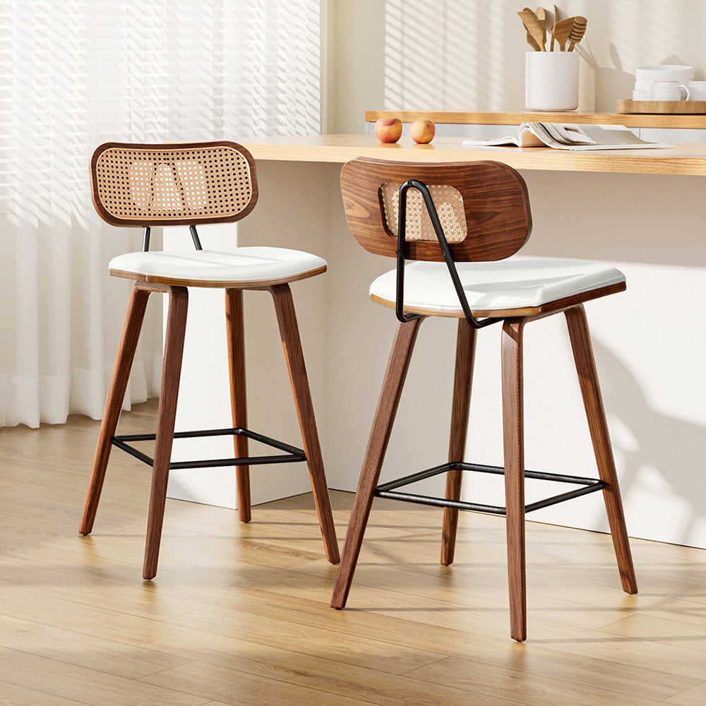 2x TWSC Bar Stools Kitchen Counter Rattan Chairs PU Leather Padding