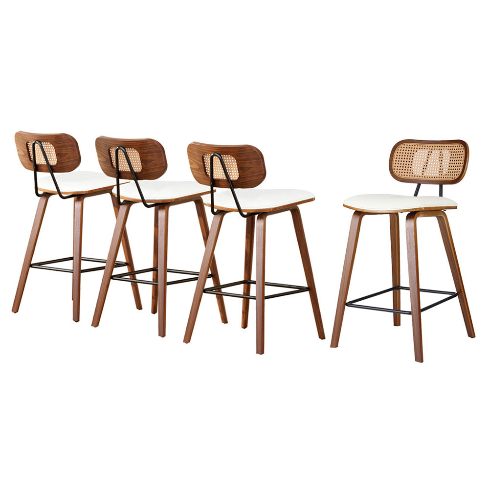 4x TWSC Bar Stools Kitchen Counter Rattan Chairs PU Leather Padding