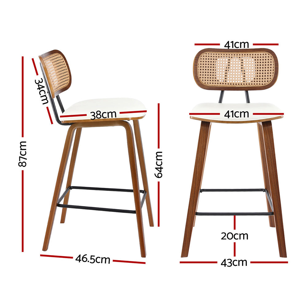 4x TWSC Bar Stools Kitchen Counter Rattan Chairs PU Leather Padding