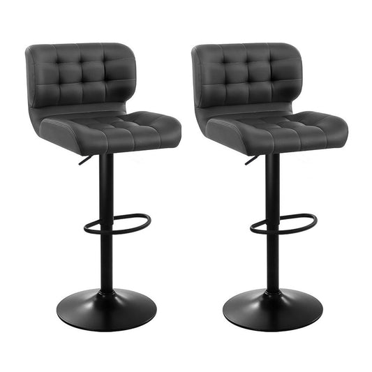 TWSC 2x Bar Stools Gas Lift Leather Padded Grey