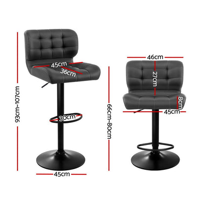 TWSC 2x Bar Stools Gas Lift Leather Padded Grey