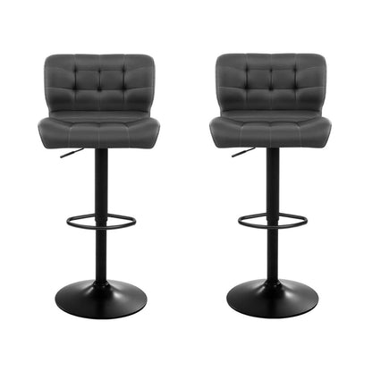 TWSC 2x Bar Stools Gas Lift Leather Padded Grey