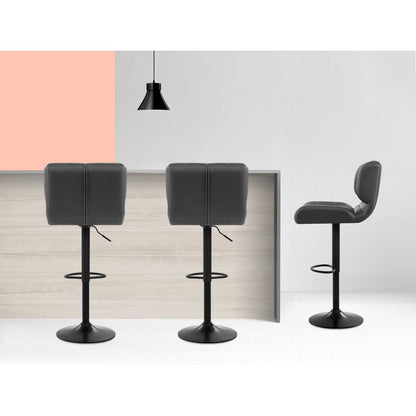 TWSC 2x Bar Stools Gas Lift Leather Padded Grey