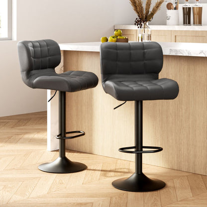 TWSC 2x Bar Stools Gas Lift Leather Padded Grey