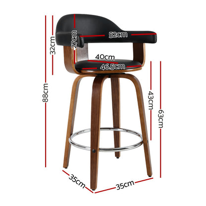 TWSC 2x Bar Stools Leather Seat Wooden Legs