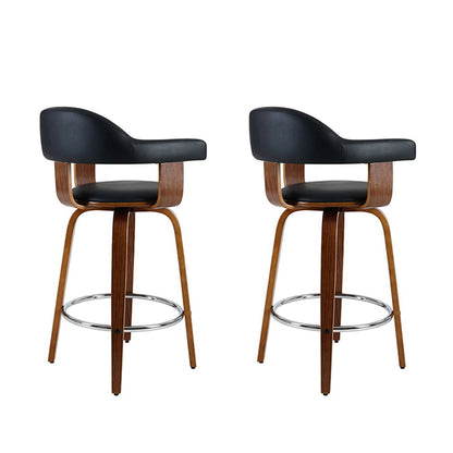 TWSC 2x Bar Stools Leather Seat Wooden Legs