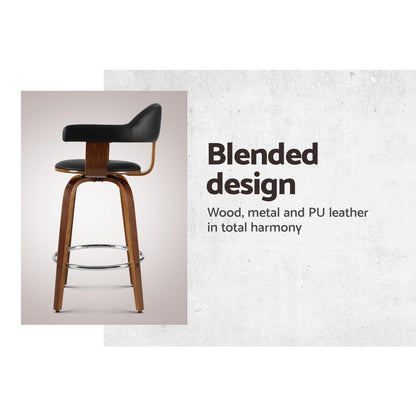 TWSC 2x Bar Stools Leather Seat Wooden Legs
