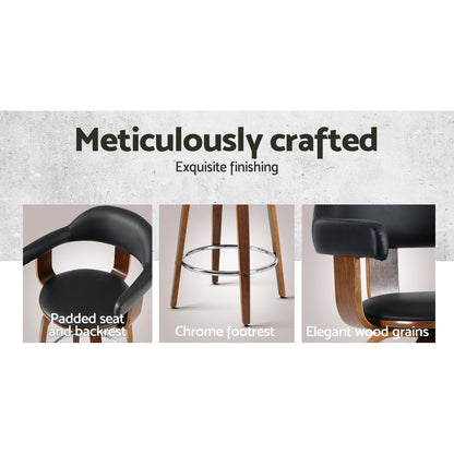 TWSC 2x Bar Stools Leather Seat Wooden Legs