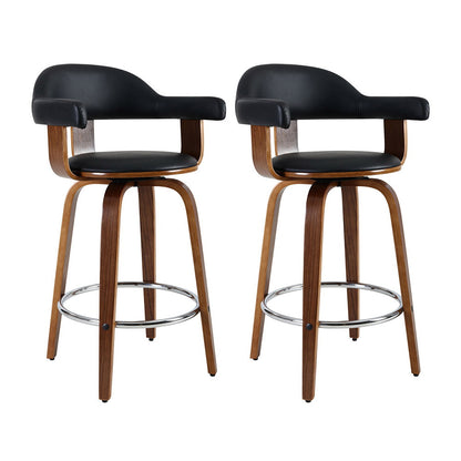 TWSC 2x Bar Stools Leather Seat Wooden Legs