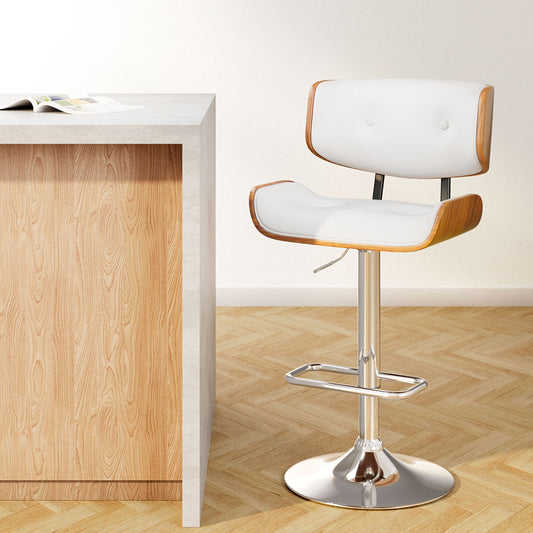 TWSC Bar Stools Gas Lift Leather White