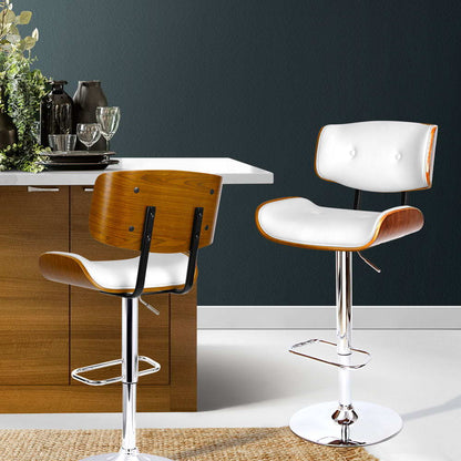 TWSC Bar Stools Gas Lift Leather White