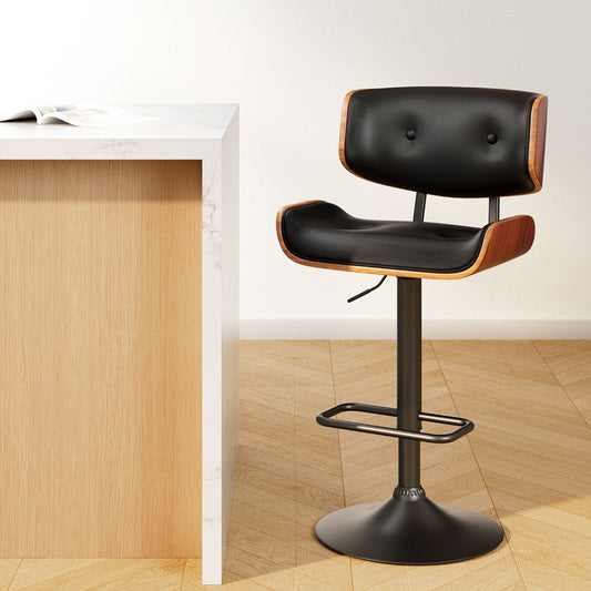 TWSC Bar Stools Gas Lift Leather All Black