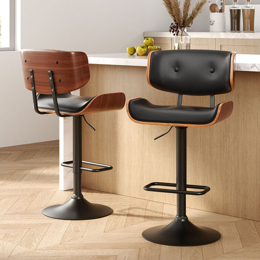 TWSC 2x Bar Stools Gas Lift Leather All Black