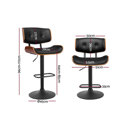 TWSC 2x Bar Stools Gas Lift Leather All Black
