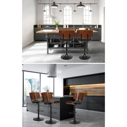 TWSC 2x Bar Stools Gas Lift Leather All Black