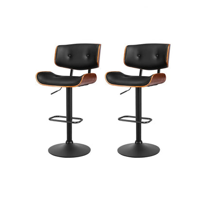 TWSC 2x Bar Stools Gas Lift Leather All Black