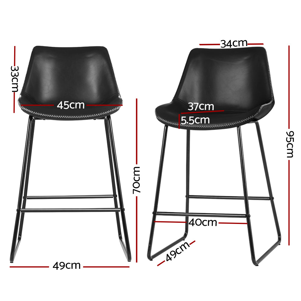 TWSC Bar Stools Kitchen Counter Barstools Leather Metal Chairs Black x2