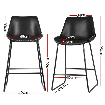 TWSC Bar Stools Kitchen Counter Barstools Leather Metal Chairs Black x2