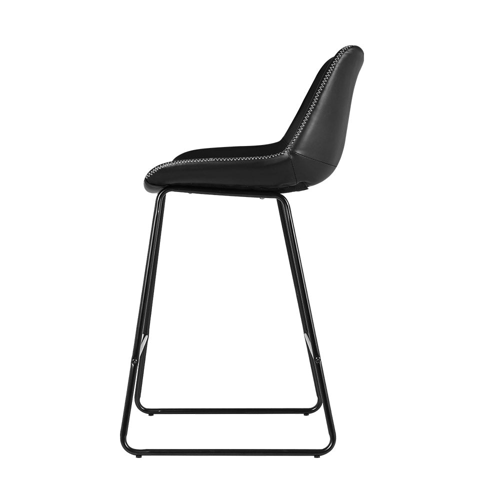 TWSC Bar Stools Kitchen Counter Barstools Leather Metal Chairs Black x2
