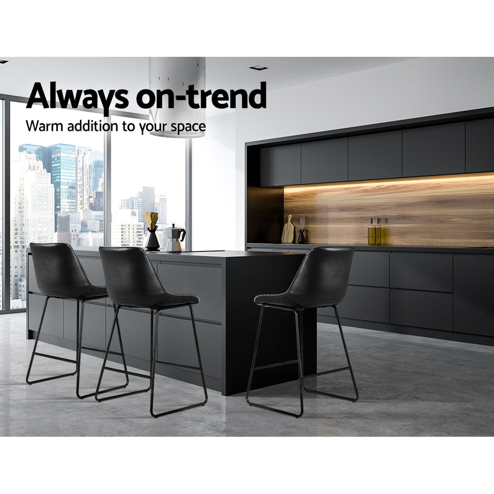 TWSC Bar Stools Kitchen Counter Barstools Leather Metal Chairs Black x2