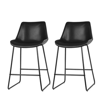 TWSC Bar Stools Kitchen Counter Barstools Leather Metal Chairs Black x2