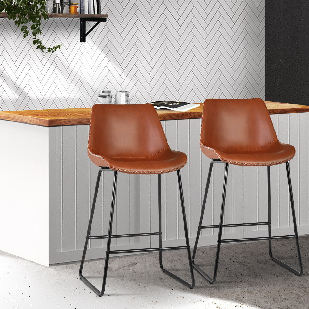 Artiss Bar Stools Kitchen Counter Barstools Leather Metal Chairs x2