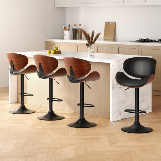 TWSC 4x Bar Stools Gas Lift Leather Padded Black