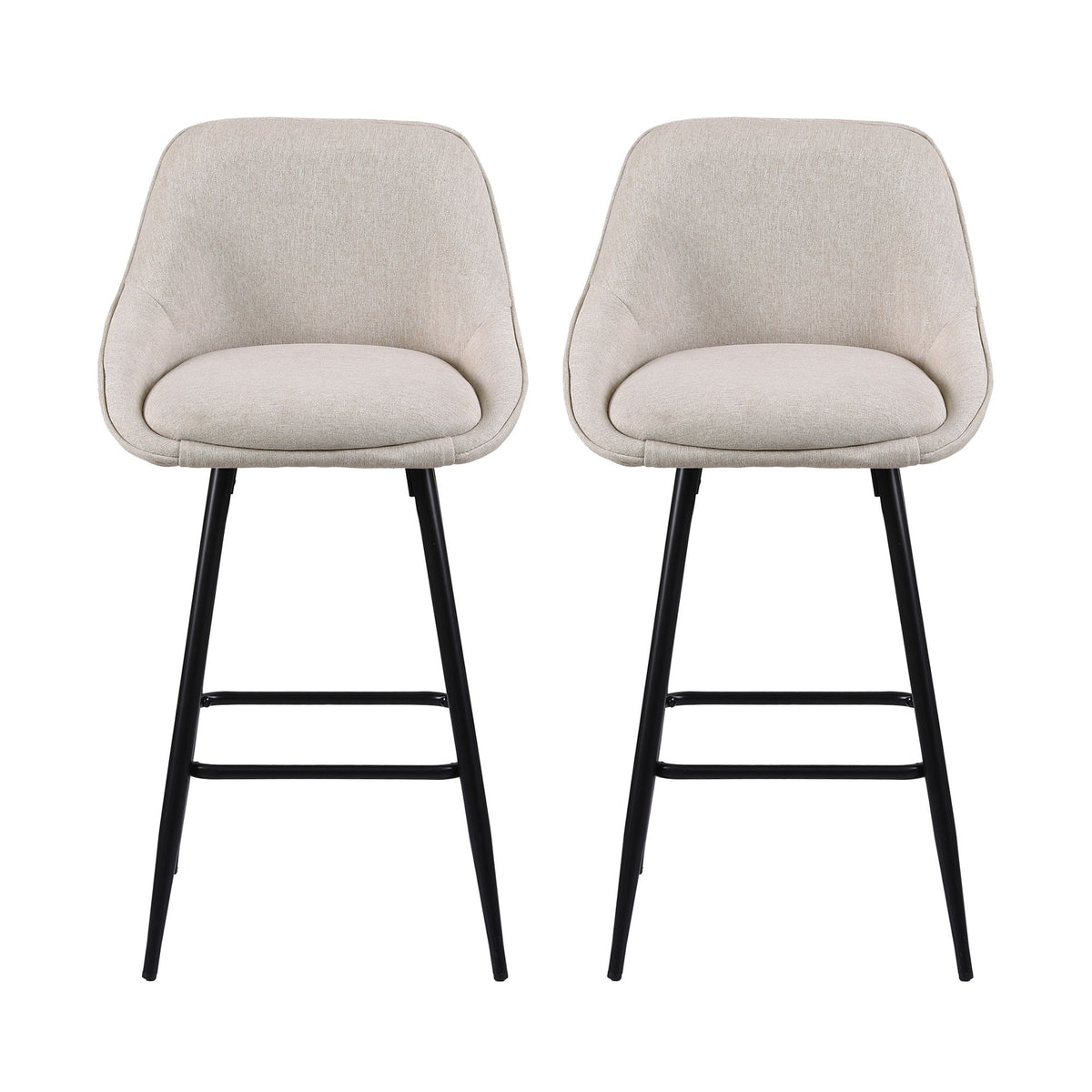 TWSC 60cm Linen Counter Stools, Beige – Set of 2 — front view of the stool set